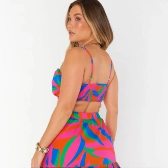 Show Me Your Mumu Cartagena Colorful Pink Orange Blue Green Smocked Crop XS - Picture 2 of 7